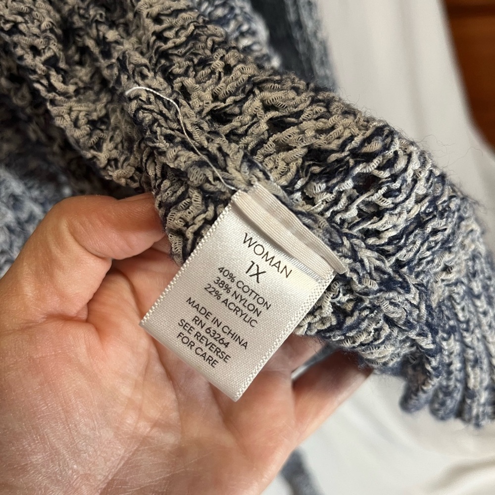 Westport Blue and White Open Knit Cardigan - Picture 6 of 10